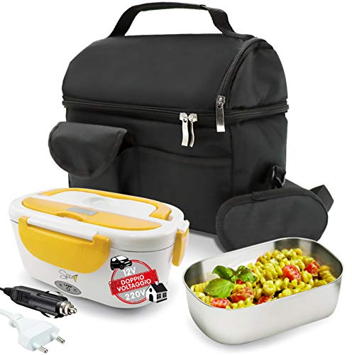 Spice Set sac isotherme avec bandoulière + chauffe-plat jaune en inox, bac amovible en acier inoxydable Borsa Term + Doppio Voltaggio 1,5 L Bianco,giallo,nero