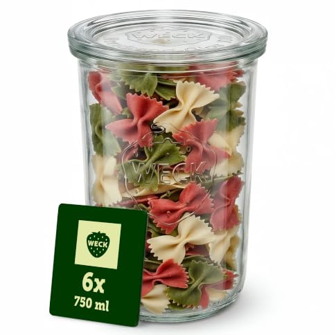 SICIGNANO Vaso Vetro Weck Conf.6 Pz. Con Coperchio Chiusura Ermetica Clip Inox in Confezione Originale (1000, Circolare, 1, MCMSIC)