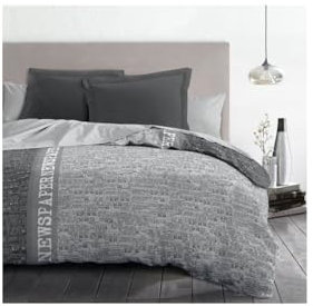 Home Linge Passion Juego de edredón de Microfibra Newspaper, 1 Funda nórdica de 220 x 240 cm y 2 Fundas de Almohada de 63 x 63 cm, Color Gris