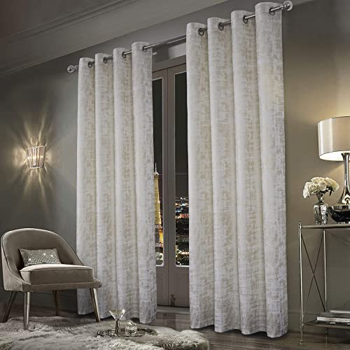 always4u Vorhänge mit Muster Gold Blickdicht 100%, Samt Vorhang Wohnzimmer, Vorhang Verdunkelung mit ösen, Stoff Glänzend Eleganter, Weiß 2er Set 160x132cm