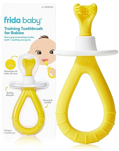 Frida Baby Training Toothbrush for Babies with Soft Silicone Bristles, Yellow