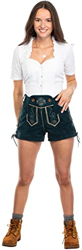 Brandsseller Trachten Lederhose Damen Kurz Türkis – Gr. 40 - Oktoberfest