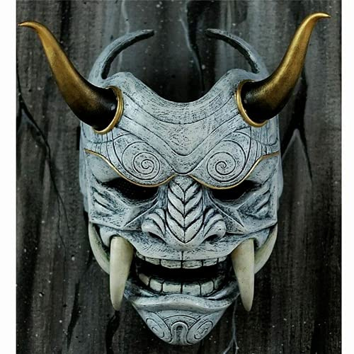 AUSUKY Japanische Latexmaske für Cosplay - Teufel - Hannya Oni Samurai - Motiv Monster Kabuki - Grau