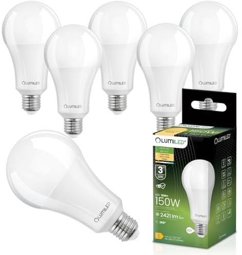 Lumiled A60 E27 LED Lampe 13W (ersetzt 100W), 1521 Lumen Leuchtmittel, 3000K Warmweiß Birnen Lampen, Nicht Dimmbar, 260° Grad Strahlwinkel Glühbirne 6er-Pack Energiesparlampe Tropfen