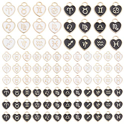 PandaHall 12 stjärnbilder hjärtberlocker, 96 st stjärntecken emalj hängen dubbelsidig födelsedagstecken lyckoberlock astrologi horoskop hänge för gör-det-själv armband halsband örhänge tillverkning