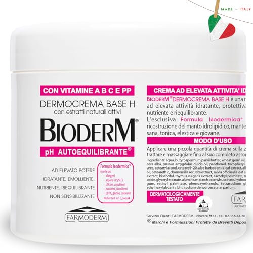 BIODERM Dermocrema Base H - Crema Super Idratante Corpo e Mani con Burro di Karité - Crema Emolliente per Pelli Secche, Delicate e a Tendenza Atopica, Senza Parabeni e Siliconi - 500ml