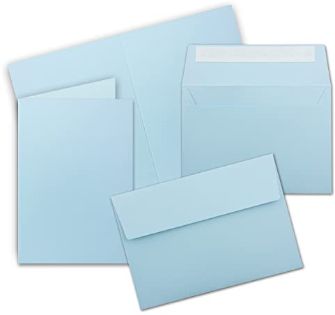 FarbenFroh by GUSTAV NEUSER 25x Faltkarten Set DIN A6 / C6 - Doppelkarten mit Umschlägen - Hellblau (Blau) - 14,8 x 10,5 cm (105 x 148 mm) - Haftklebung mit Abziehstreifen
