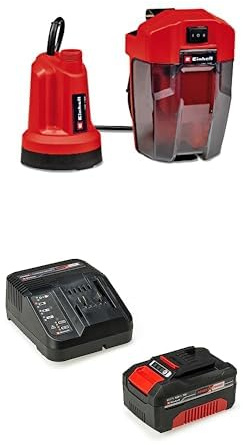 Einhell Pompa per acque chiare a batteria GE-SP 18 LL Li-Solo Power X-Change + Einhell 4512042 Starter Kit 4,0 Ah con batteria e caricabatterie Power X-Change, Li-Ion, 18 V