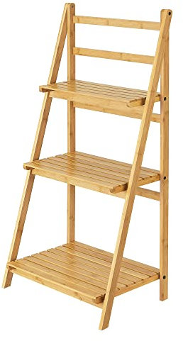 [en.casa] Bambusregal Lapua Leiterregal mit 3 Ablagen 109 x 50,8 x 35 cm Küchenregal Badregal Regal für Küche, Badezimmer Natur