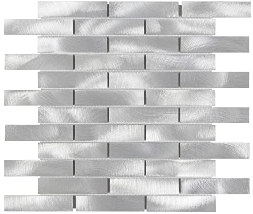 Modket Brick Joint Brushed Aluminum Metallic Tile Mesh Mounted Backsplash Kitchen/Bathroom/Accent Wall TDH211MO (10 Sheets)