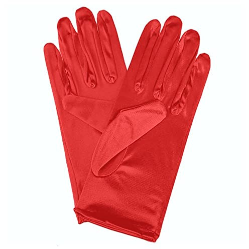 Lansonee 1 Pair Short Satin Gloves Women's Gown Gloves Vintage Opera Wedding Banquet Dress Glove for Party Dance-Red