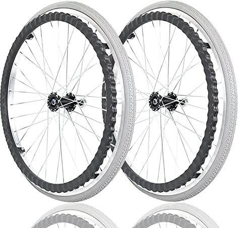 ESOYAWE 1 paire de roulettes pour fauteuil roulant de 61 cm, pneu solide en polyuréthane antidérapant et anti-crevaison, moyeu à rayons en alliage d'aluminium (gris, 61 cm)