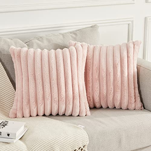 Joyouth 2er Set Doppelseitige Plüsch Samt Kissenbezüge Weiche Künstliche Pelz Kissenbezüge Dekorativ für Couch Sofa Schlafzimmer Wohnzimmer Zuhause 45x45 cm Rosa