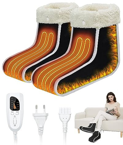 Elektrischer Fußwärmer für Damen und Herren, FERNIDA Fusswärmer für Kalte Füße mit 6 Stufen Temperatureinstellung und 4 Stufen Timer, Schnelles Erhitzen Fußpolster Wiederverwendbare Fußheizung