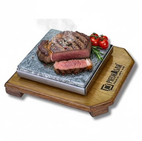 Piedrasar Piedra Volcánica para Asar Carne. Set Completo Personalizado Pc 16x16 cm