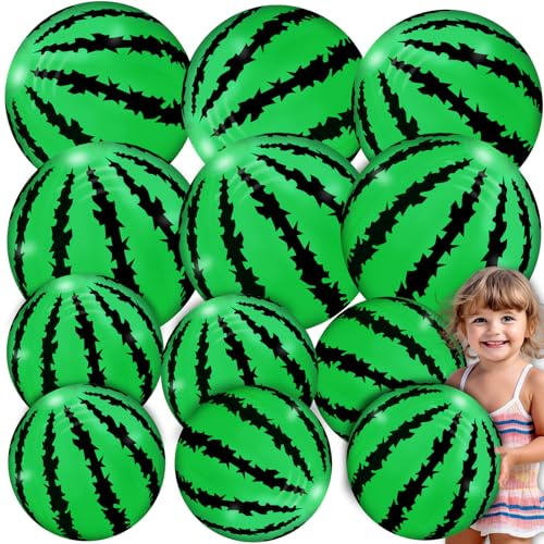 [ 10''+8'' ] 12 Pack Watermelon Beach Balls Bulk, Inflatable Mini Beach Ball for Kids Swimming Pool Toys Birthday Party Favors Outdoor Summer Essentials Water Toys,Fruits Theme Pool Party Decorations