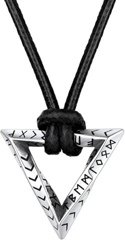 FaithHeart Collier Viking Homme Acier Inoxydable Chaîne Cuir Réglable avec Pendentif Anneau Runique de Möbius Triangulaire, Bijou Cadeau Porte Bonheur