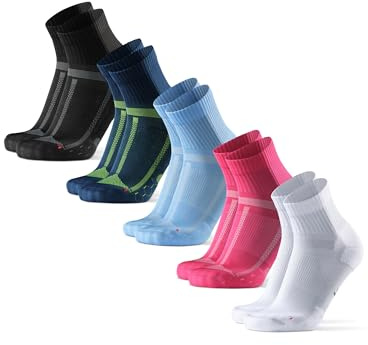 DANISH ENDURANCE Löparstrumpor för långdistans, Vadderade, Mot skav, Unisex, 5 Pack, MC (1xBlack/Grey, 1xBlue/Yellow, 1xPink, 1xWhite, 1xLight Blue), 39-42