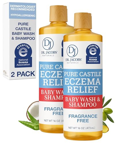 Dr. Jacobs Pure Castile Baby Wash - Effective Body Wash to Relieve Baby Eczema - Gentle Shampoo and Unscented Soap for Sensitive Skin, and Hypoallergenic - 16 oz -2PK