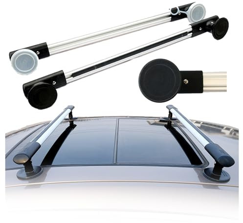 PLABNK Universal-Dachträger-Querträger, Verstellbarer Aluminium-Dachträger, Saugnapf 10 cm + Zerstörungsfreie Installation, Ohne Dachseitenschiene, Tragfähigkeit: 150 Kg, Für Auto-SUV,123-138CM