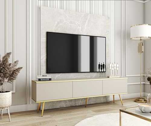 TV- Schrank in Beige mit goldenen Beinen, D: L: 175 cm, H: 53 cm, T: 32 cm