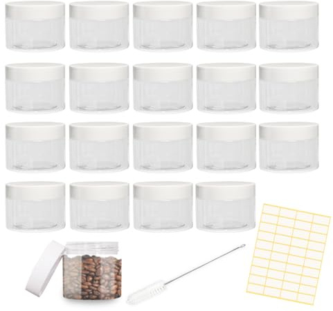 BiBOTLSFLY 120ml 20pcs Clear Plastic Round Jars with White Lids, Leak-Proof Storage Jars Containers for DIY Crafts, Kitchen Use, Beauty Product and More