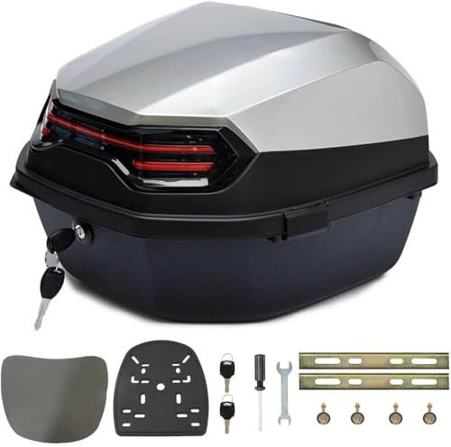 Generisch Motorrad Topcase ABS Motorrad Heckkasten Wasserfest Großes Fassungsvermögen für Store Helm Gepäck Tail Case Für Motorroller, Motorräder, Mopeds Und Quad-Bikes,Gray/a02