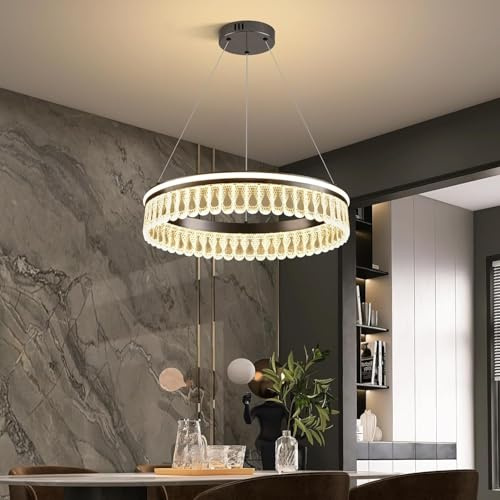 VTAMng Pendelleuchte 50W dimmbar modern 60cm LED Kronleuchter mit Fernbedienung 1 Ring kreisförmige Hängeleuchte goldene Pendelleuchte für Kücheninsel Esszimmer Schlafzimmer Wohnzimmer Deckenlampe