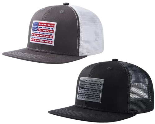 Bassdash Berretto da Camionista a Tesa Piatta da 2 Pezzi Cappello Snapback Regolabile con Retro in Rete per Uomo Donna Caccia da Pesca