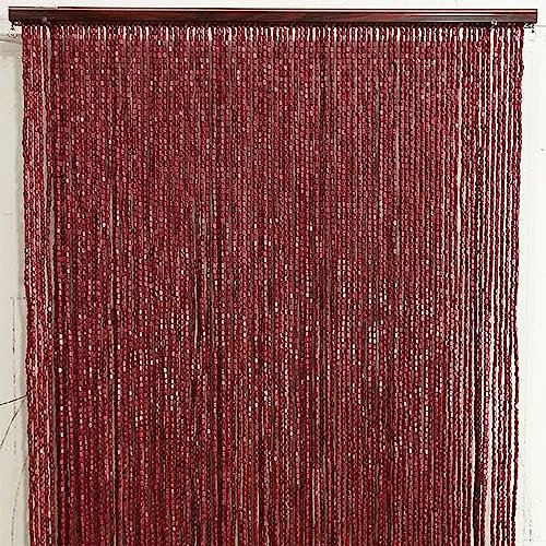 Bamboo Beaded Door Curtain 90x200cm Decorative Privacy Screen for Home Summer Blind Fly Curtain Fly Screen for Patio Doors Beaded Bamboo Wooden Door Curtain (Color: Red)