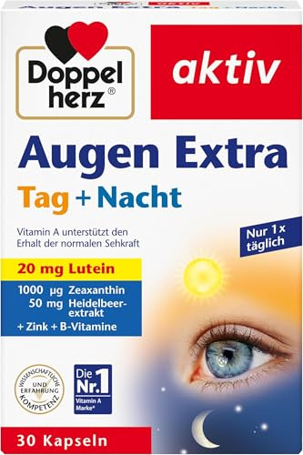Doppelherz Augen Extra Tag + Nacht - Mit Lutein, Zeaxanthin - 5 Vitamine plus Folsäure - 30 Kapseln (Packung mit 6)
