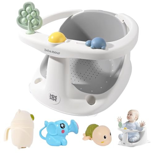 Bebamour Baby Bath Seat for 6+ Months with Non-Slip Chair, Toys & Water Jug