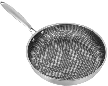 RjcdOPL Padella antiaderente in acciaio inox 410, processo di stretching, riscaldamento uniforme, rivestimento antiaderente con motivo a nido d'ape (32 cm)
