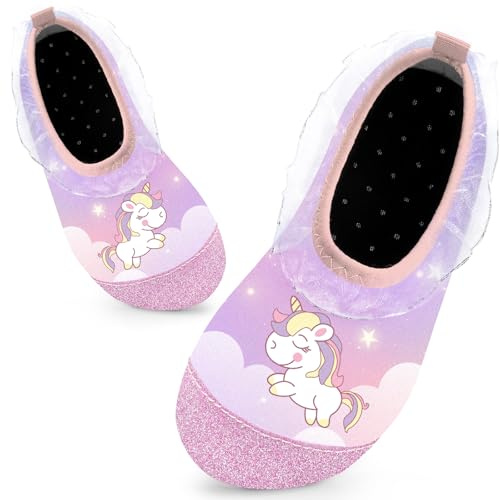 Zapatos acuáticos de natación para niños y niñas, calcetines acuáticos para niños, secado rápido, piscina, playa, descalzos, Unicornio Rosa, 16.5/18 EU