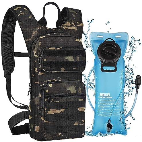 Wiserset Trinkrucksack mit 3-Liter-TPU-Blase, taktischer Molle-Rucksack für Damen und Herren, Leicht und Langlebig, Trinkrucksack zum Wandern, Radfahren, Laufen und Klettern, Schwarz Camo