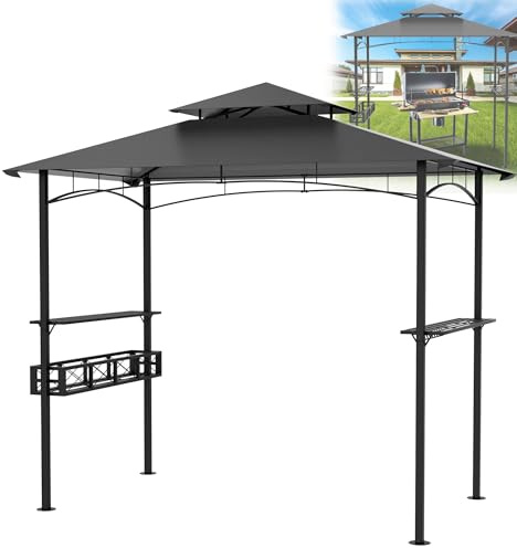 HENGMEI Tonnelle de barbecue - 2,45 x 1,53 m - Avec étagères et paniers de rangement - Pour fête, stand de marché, pique-nique, barbecue