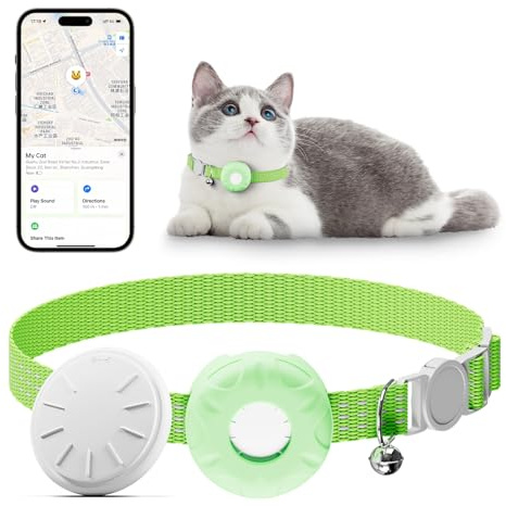 Cat Tracker, Pet Tracker for Cats, Cat GPS Tracker Collar with Safety Elastic Buckle, GPS Tracker Compatible with Apple Find My App (Only iOS), No Monthly Fee, Waterproof, Light Green