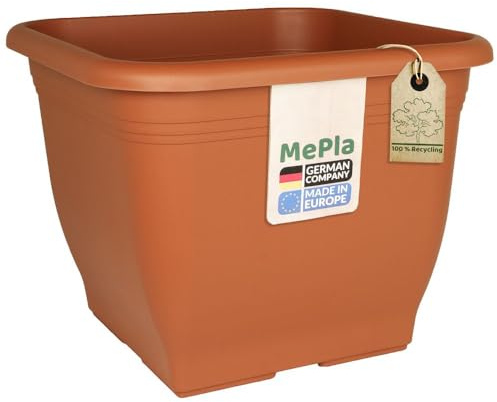 MePla Vaso quadrato 40 x 40 cm, terracotta, resistente alle intemperie, in plastica resistente ai raggi UV