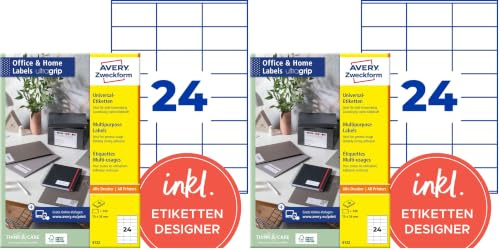 AVERY Zweckform 6122 Adressaufkleber (240 Klebeetiketten, 70x36 mm auf A4, bedruckbare Absenderetiketten, selbstklebende Adressetiketten mit ultragrip, ideal fürs HomeOffice) 10 Blatt, weiß