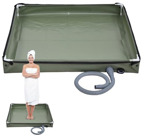 Tragbare Duschwanne, 2 In 1 Faltbare Camping Dusche Basis Mit Abflussrohr, 80x80x10cm Haltbare Oxford Wasserdicht Zelt Markise Boden, Becken Outdoor Dusche Gehäuse Basis Für RV Camping Haustier
