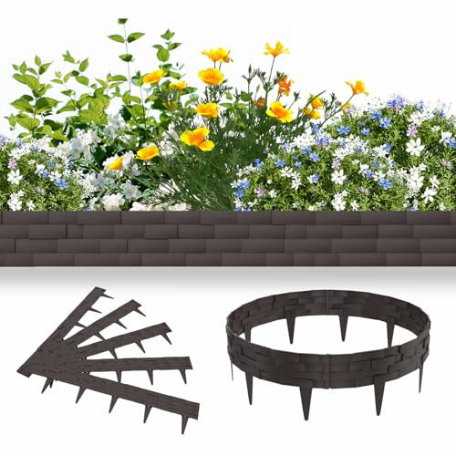 VANCHEMO Bordo per prato, in plastica, 20 m, per aiuole, stile simulazione di pietre, per palizzata da giardino, 20 moduli, resistente ai raggi UV, limitatore per aiuole, multiuso