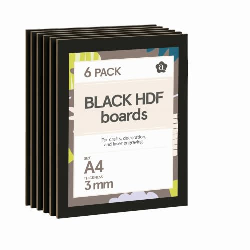 Ayurvana MDF-Platten, Schwarz, A4, 6 Stück, 3 mm dick – Holz für Lasergravur, CNC-Schnitt, Basteln und Dekoration – mattschwarzes Finish