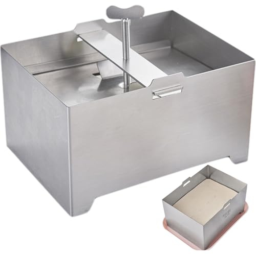 SMELEYOU Tofu Press Stainless Steel Tofu Presses Adjustable Paneer Maker with Drain Hole and Drip Tray 6.3x4.7x3.5 Inch Cheese Press ideal for Home Making 1kg