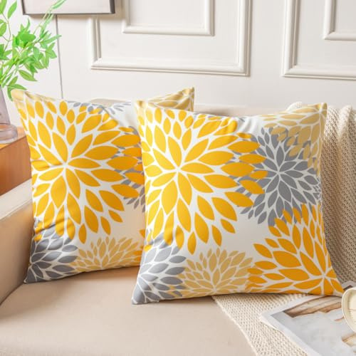 Miuyunya Samt Kissenbezug Gelb 40x40 Kissenhülle Strohgelb Grau 2er Set Sofakissen Samtkissen Dekorative Moderne Zierkissenbezug Dekorative Weiche für Wohnzimmer Herbst Kissen Deko