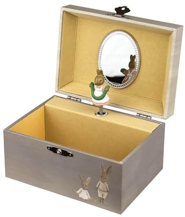 Egmont Toys Musikalische Schmuckdose – Schmuckkästchen Handkurbel-Spieluhr „Ballerina“ in 6 Designs Spiegel & Stauraum, ideal Geschenk ab 3 Jahren (Häschen)