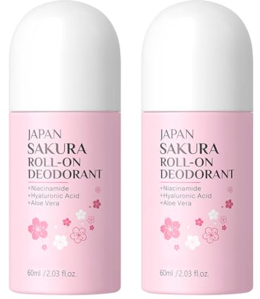 Wenrny 2 Pack Roll-On Sakura Deodorant Sticks for Women,Aluminum-Free Sakura Scent Roll-On Antiperspirant and Deodorant-24 Hour Sweat & Odor Protection, Moisturizing and Non-Sticky,60g/Pcs