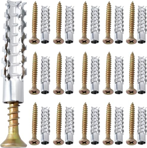 Winsyison 80pcs M6 Tree Shaped Expansion Anchor with Screws, 0.24''×1.19'' Steel Hollow Wall Anchors Kits, Loose Hinge Hole Repair Tools for Drywall Concrete Brick Plaster Wall- Silver & Gold