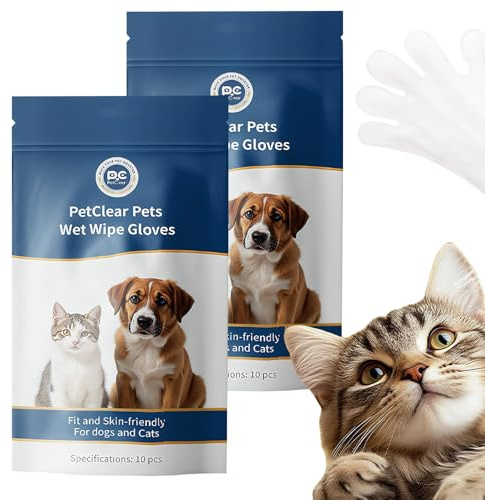 HEUIOP 20 Pcs Pet Dog Cleaning Gloves for Dog and Cat,Thickened Gentle Pet Wipes,Waterless Wash Free Dog Washing Gloves for Paws Fur Face Eye Rear Body Bum,Daily Care & Traveling Use