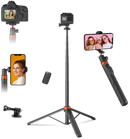 Jishane 66.5 Selfie Stick Tripod with Detachable Remote Control,360° Ball Head Phone Tripod Compatible with Gopro Hero 13/12/11/10, DJI OSMO Pocket 3 & Action 6/5 pro/4, Insta360 X5/4