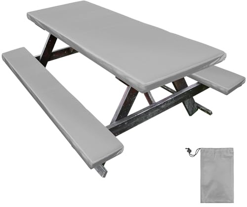 GWCYMYD Tablecloth with Bench Cover, Windproof Elastic Picnic Tablecloth, Waterproof Picnic Table Cover with Bench Covers Elastic Fitted for Camping Outdoor(grey,3 pieces)